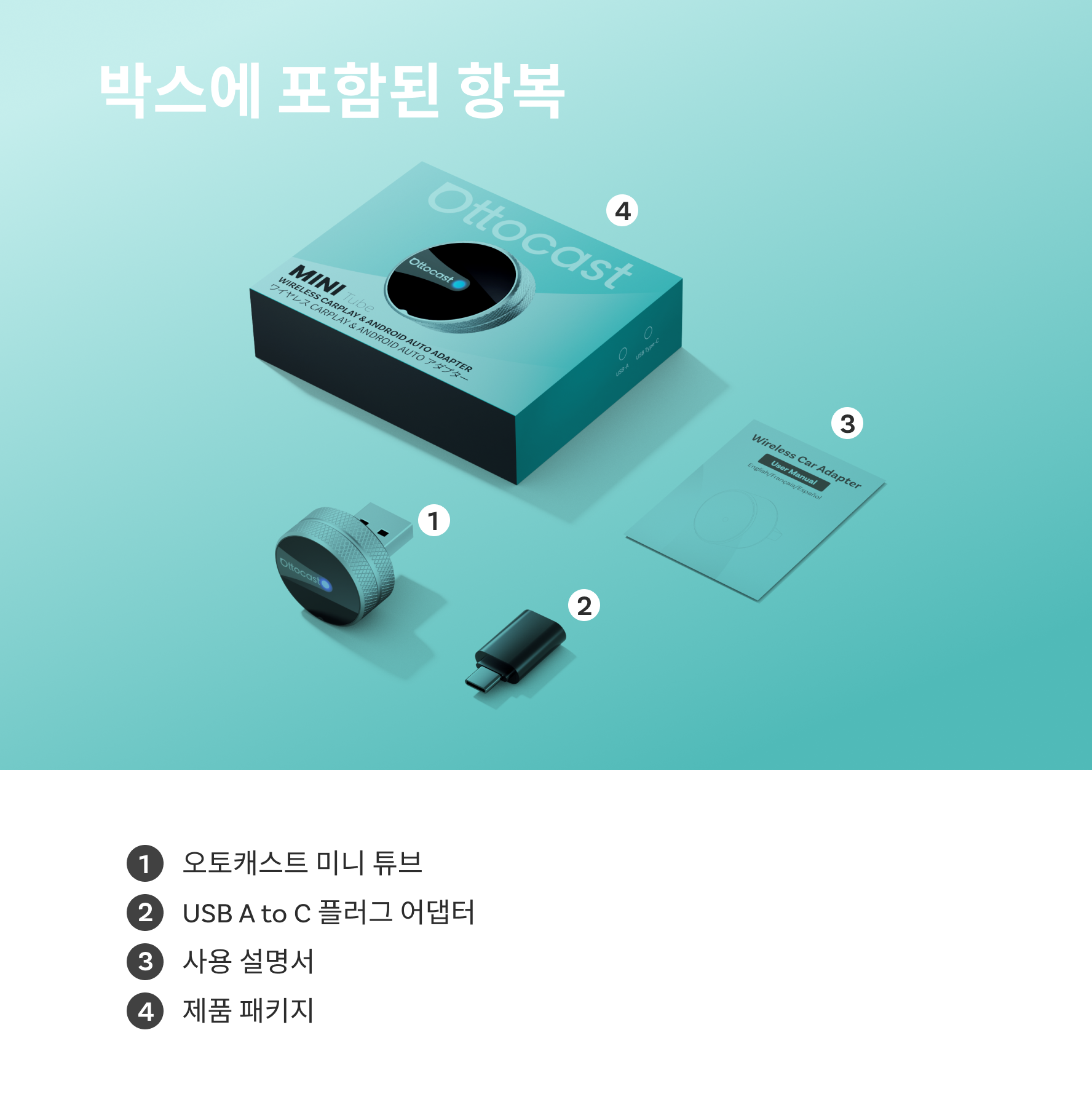 오토캐스트 미니 튜브 무선 카플레이/안드로이드 오토 어댑터