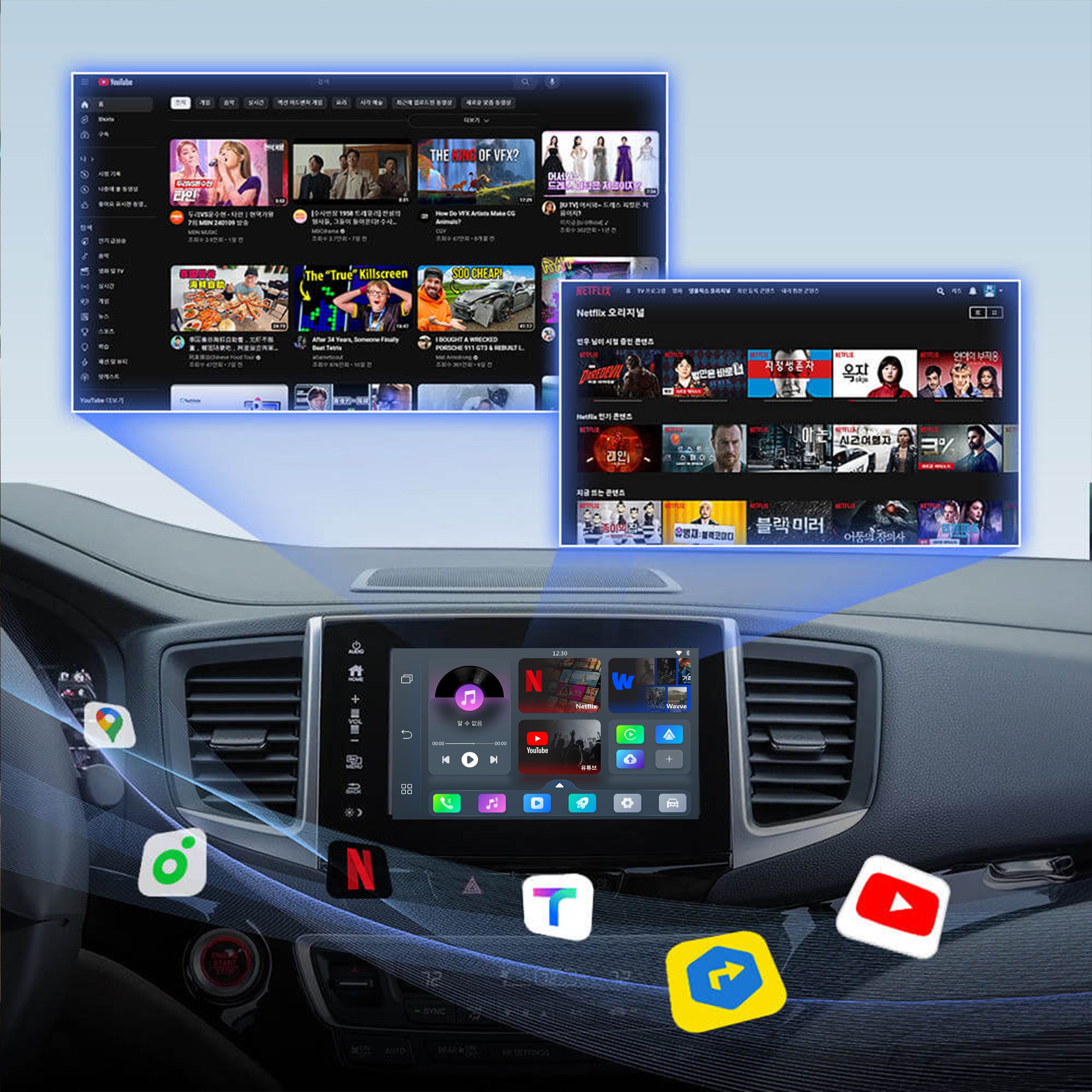 오토캐스트 Play2 Video Pro 무선 카플레이/안드로이드 오토/ 유튜브/넷플릭스/티빙/왓챠/웨이브 올인원 어댑터