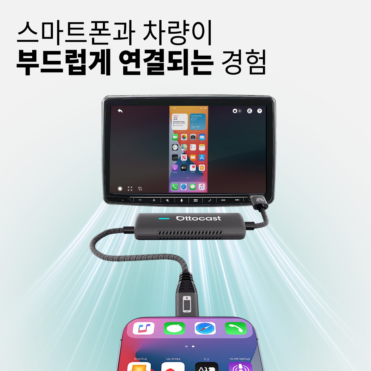 Ottocast 미러터치 —양방향 터치 미러링/ 아이폰&안드로이드 미러링/ 무선 카플레이 동글
